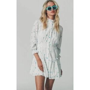 Tuckernuck The Shirt Rochelle Behrens Peasant Dress XL Floral‎ Blue White